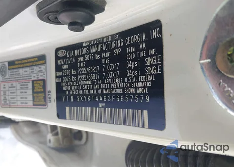 2015 Kia Sorento Lx from USA, damaged, VIN 5XYKT4A63FG657579